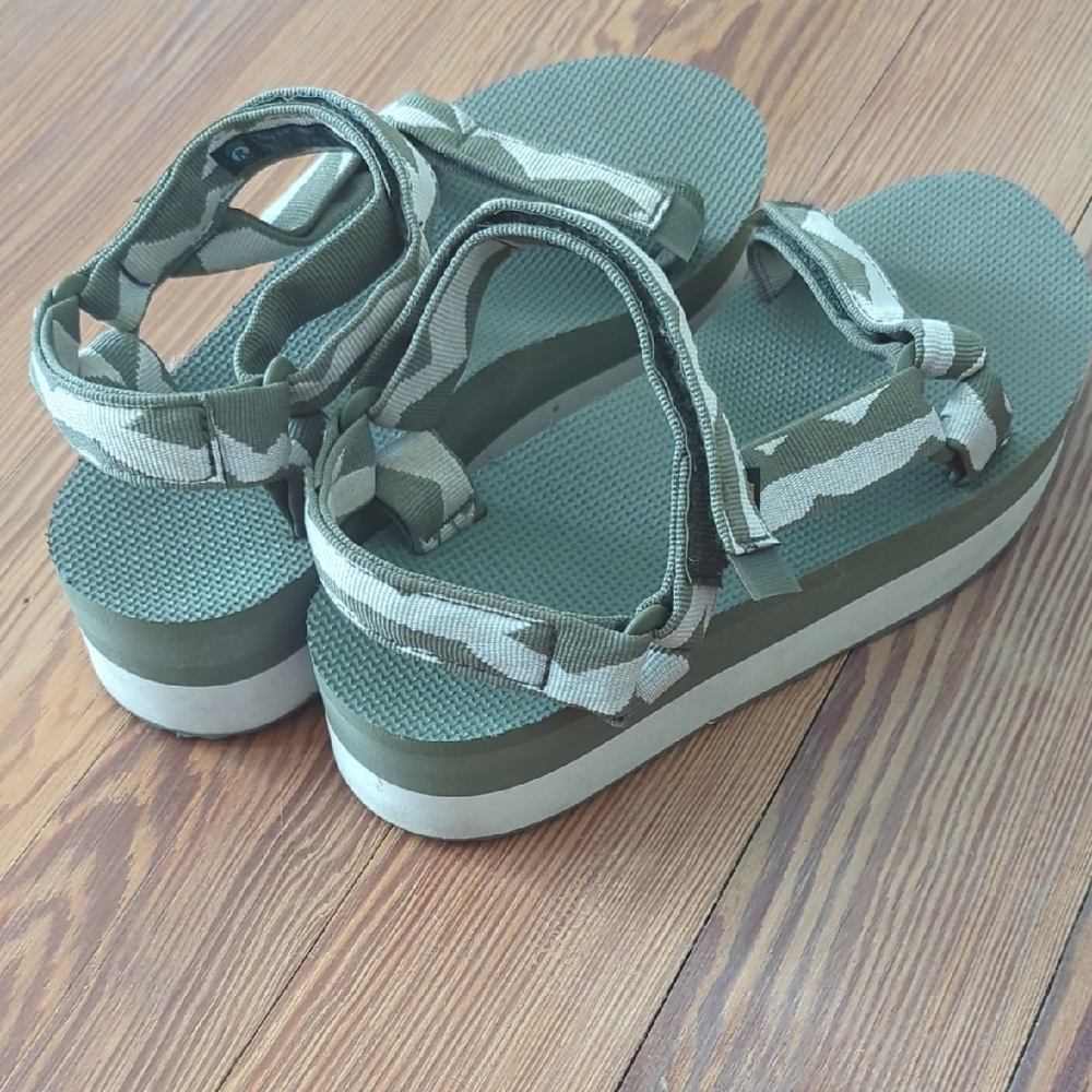 Teva Green Camouflage Platform Sandals